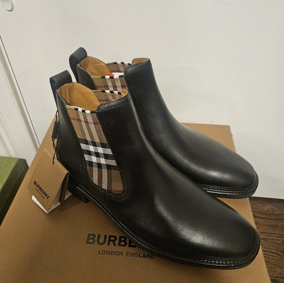 Burberry Men's Allostock Leather Chelsea Boots Black/Birch Eu 45 - Picture 2 of 8